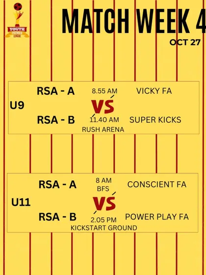 Match week 4 fixtures for our U9 and U11 teams in the KSFA YPL.