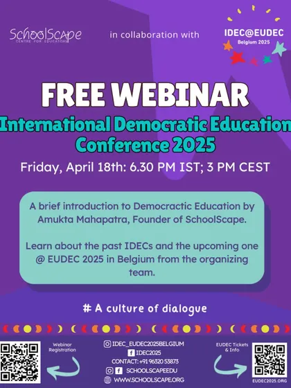 The poster for our introductory webinar on Democratic Education, held in collaboration with the IDEC team to foster a culture of dialogue.