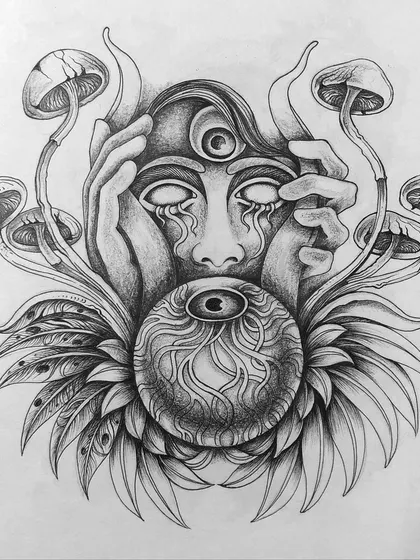 The original paper version of my sticker design, showing the texture of the paper and the richness of the ink before it was digitized.