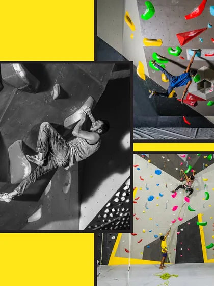 A collage capturing the diverse action at Climb City. From dynamic bouldering moves to technical rope climbing, there's always something exciting happening here. Tag your friends you'd love to climb with!