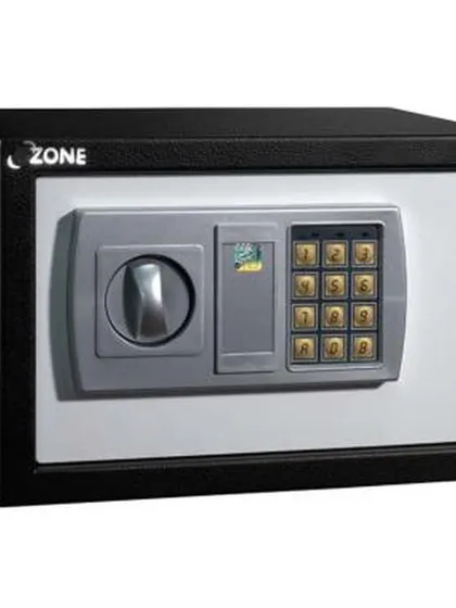 A three-quarter view of the OES-BAS-i10 safe, showing its compact and sturdy design.