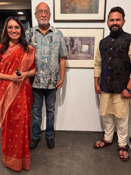 With esteemed guests at the exhibition where my award-winning painting was displayed.