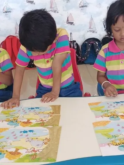 A close-up of students engaged in a puzzle-solving session. These activities are designed to be both fun and beneficial for cognitive growth.