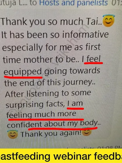 A first-time mother-to-be shares that she feels "equipped" and "much more confident" about her body after attending the webinar. This is exactly the feeling I hope to inspire in every mother.