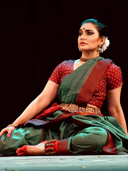 A seated, contemplative pose from Kanhopatra in Aurangabad.