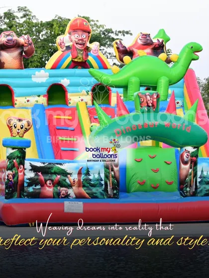 This massive dinosaur-themed inflatable obstacle course and bouncy castle is the ultimate party attraction, guaranteeing hours of adventurous fun for kids of all ages.
