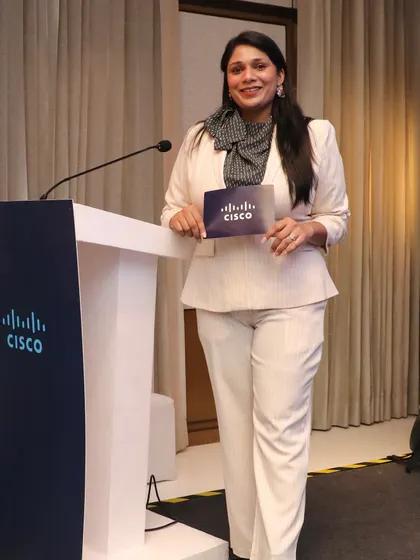 A moment of pride hosting for a global tech leader, Cisco. I am comfortable representing major brands and ensuring their key messages are communicated effectively throughout the event.
