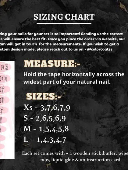 Getting the perfect fit is everything. This sizing chart shows you how to measure your nails at home to ensure your custom press-ons feel comfortable and look completely natural.