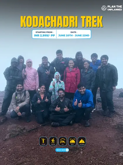 Another group photo from the top of Kodachadri. Reaching the peak with your new trek mates is an unforgettable experience.