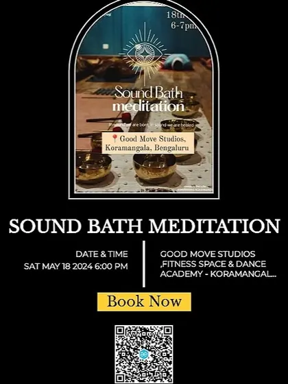 An event poster for one of my Sound Bath Meditation workshops in Koramangala, Bengaluru. These flyers provide all the details for you to book your spot and join our growing community.