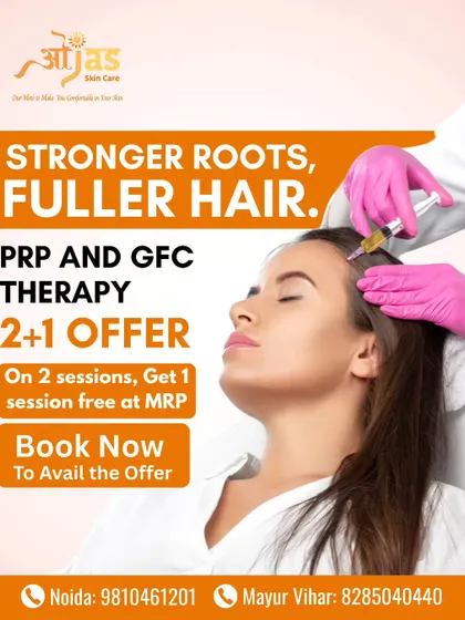 This image captures a moment during a PRP therapy session, a treatment designed to deliver stronger roots and fuller hair. We make advanced hair restoration accessible with our special offers.