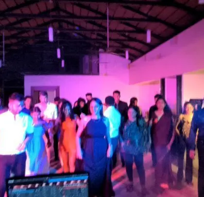 My view from the DJ booth at the Catholic wedding party.