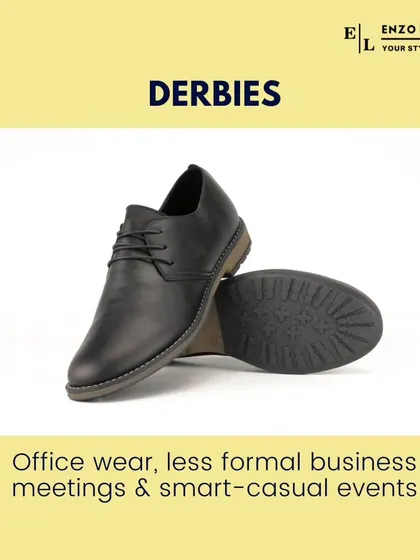 Derbies are slightly less formal than Oxfords due to their open lacing system. They are ideal for office wear, less formal business meetings, and smart-casual events.