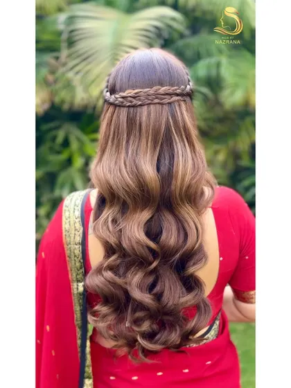 A closer view of the perfectly executed braided crown hairstyle.