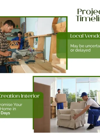 A comparison of project timelines. While a local vendor's timeline may be uncertain, we make a clear promise to deliver your dream home in just 45 days.