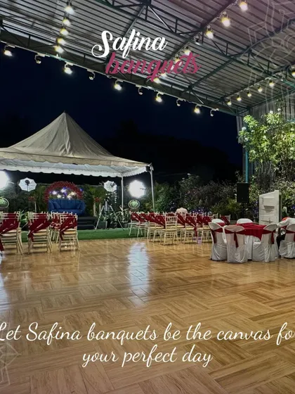 Let Safina Banquets be the canvas for your perfect day, shown here with a beautiful evening setup.