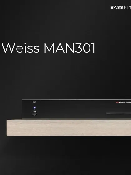 The Weiss MAN301R music streamer, shown here in black, offers a sleek and minimalist aesthetic. It’s a high-end digital hub that supports Roon, Tidal, and Qobuz for a seamless streaming experience.