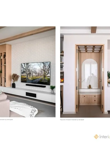 Another glimpse from our feature in Volume Zero Magazine. This image pairs our minimalist TV unit design with our elegant, space-saving puja unit.