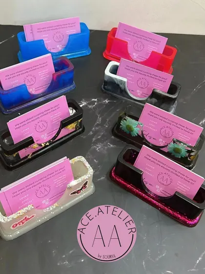 My resin card holders are perfect for displaying your business cards on your desk. Each one is a unique piece of functional art.