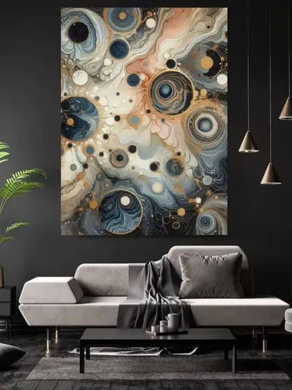 A series from our Zen Art collection, featuring abstract fluid designs that evoke a sense of cosmic flow and balance. These customizable paintings are perfect for creating a peaceful and modern aesthetic in any room.