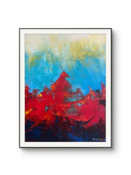 A framed version of a painting from the 'Rise' series. Framing can add a final touch of elegance and help integrate the artwork into your home decor.