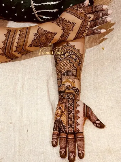 A minimal yet elegant bridal design, focusing on a single arm with a beautiful Maharashtrian bride figure and geometric patterns.