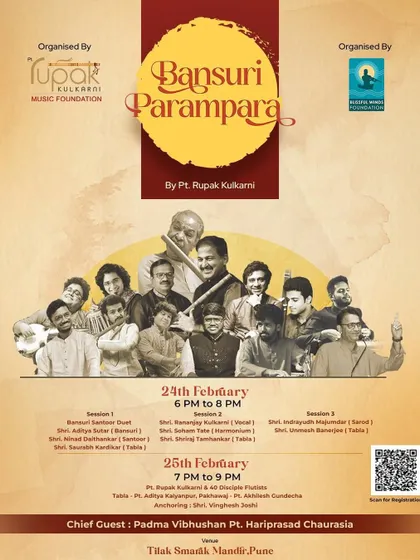 An event poster for 'Bansuri Parampara' in Pune, where I performed with the brilliant sarod player Indrayuddh Majumder Da.