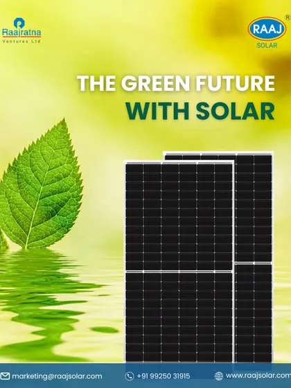 The green future is powered by solar. This image, with a vibrant green leaf and our high-efficiency panels, represents our commitment to harnessing the sun for a cleaner, more sustainable tomorrow.