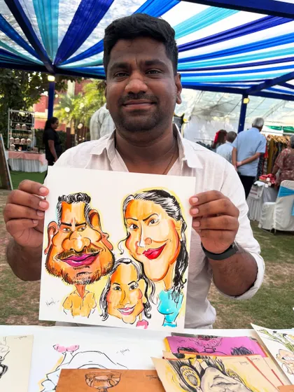 A group caricature capturing the fun spirit of these three friends.