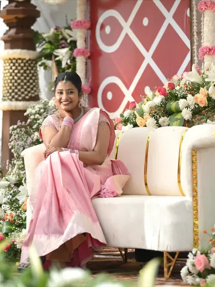 Another beautiful shot from the engagement ceremony, capturing the bride-to-be's happy and relaxed demeanor.