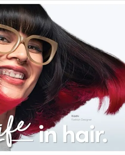 A vibrant and edgy campaign image for Dove, featuring a model with a stylish bob and bold red-dyed ends. This shot, part of the "Fill Life in hair" campaign, shows my ability to work with modern, fashion-forward hairstyles.