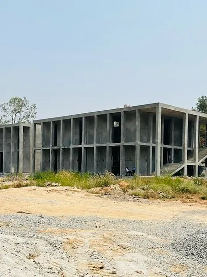 The Weavers' Center at Narayanpet under construction. In an effort to support the handloom weavers, we are designing this 5 acre campus, sponsored by the government of Telangana, to provide a modern and functional space for their craft.