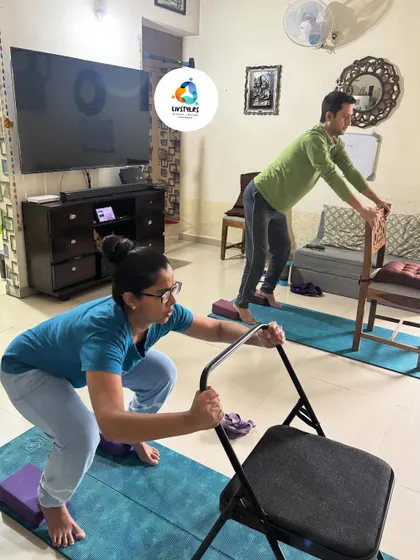 We often use everyday items like chairs to modify exercises. This supported squat helps build lower body strength and proper form, making it a great option for clients at any fitness level.