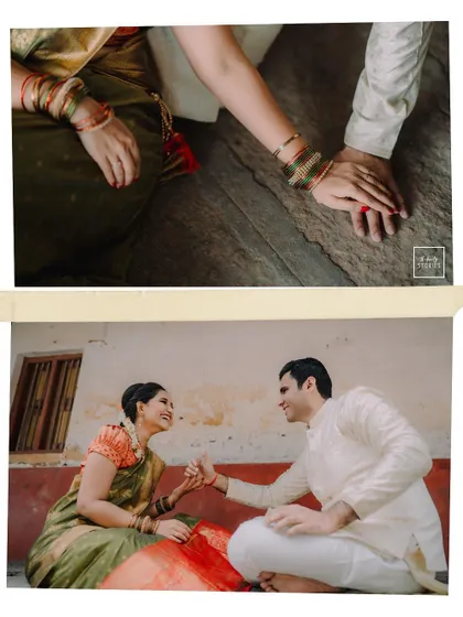A duplicate of the collage, focusing on the simple, meaningful gestures of love exchanged during their heritage wedding.
