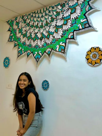 A throwback to one of my brightest creations, the peacock mandala. The colors are still so striking.