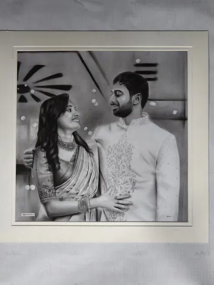 Another view of the final piece in a simple white frame.