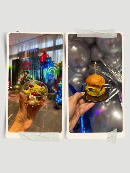 More kid-friendly bites: a mini-slider and a fresh salad cup, perfectly portioned for small hands and big appetites.