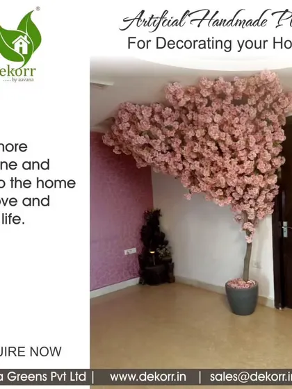 Add more sunshine and love to your home with my artificial handmade plants. This large, light-pink flowering tree brings so much beauty and calmness to this room, making it a joy to live in.