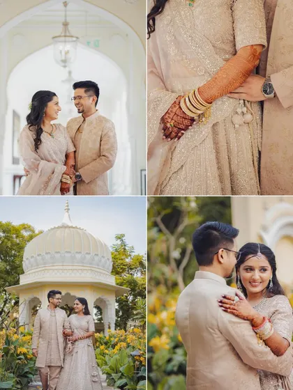 A collection of moments from Harsh and Princy's elegant engagement session in Jaipur. We provide a gallery that includes wide shots, candid moments, and classic portraits to tell a complete story.