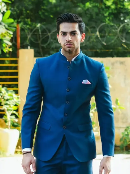 A perfect look for a wedding guest or a formal dinner. Our royal blue Jodhpuri suit is always a great choice.