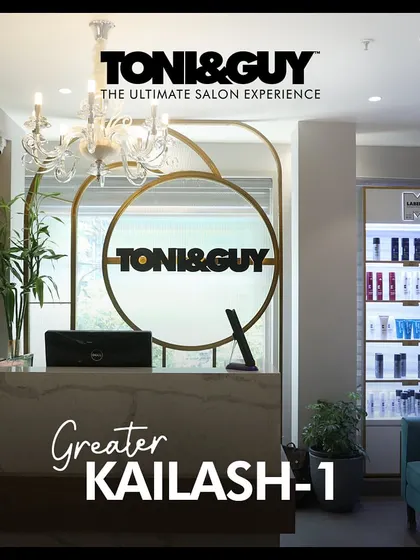 The chic reception area of our Greater Kailash 1 location, where your journey to a new look begins.