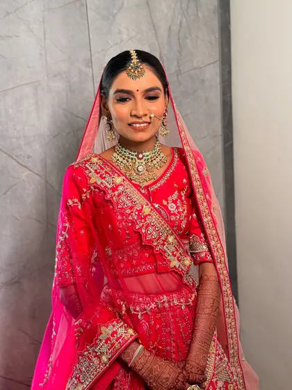My bride Daya, smiling and radiant. Her makeup is kept fresh and luminous to let her natural happiness shine through on her wedding day.