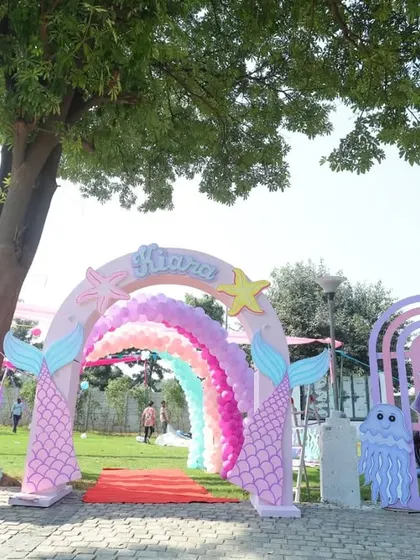 Another view of the magical mermaid-themed entrance arch. The attention to detail in the decor is what makes a party truly special, and I make sure to document it.