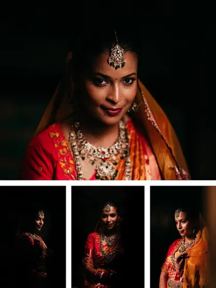 A duplicate of ID 349, this collage shows a bride's portraits in dramatic low-light.