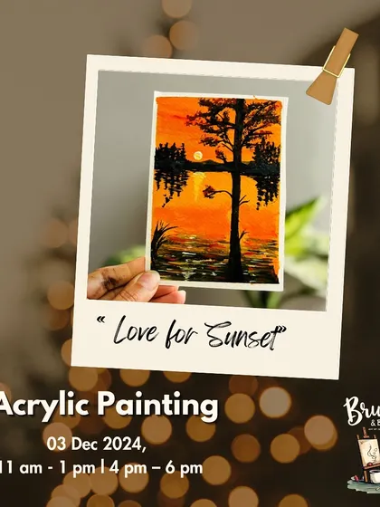 An announcement for our "Love for Sunset" acrylic painting workshop.