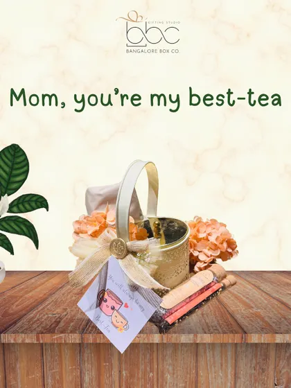 Mom, you're my best-tea. A fun and sweet tea themed hamper for Mother's Day, complete with a cute card and delicious treats.