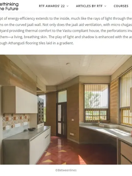 A feature in Rethinking The Future magazine on the "Breathe" project's kitchen. The article notes the use of encaustic cement tiles and the ample natural light as key design elements.