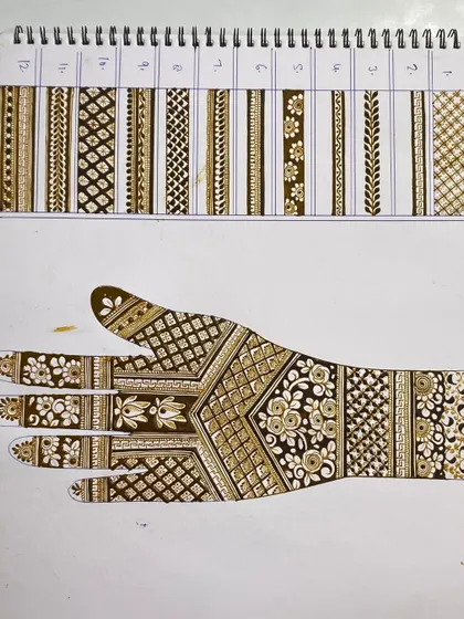 This sheet focuses on mastering different types of fillers and borders. These are the key details that make a professional mehandi design look full and finished.