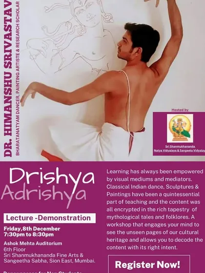 The official poster for my "Drishya-Adrishya" lecture-demonstration in Mumbai. This session explores the hidden meanings in Indian dance, sculptures, and paintings, empowering participants to see the unseen.
