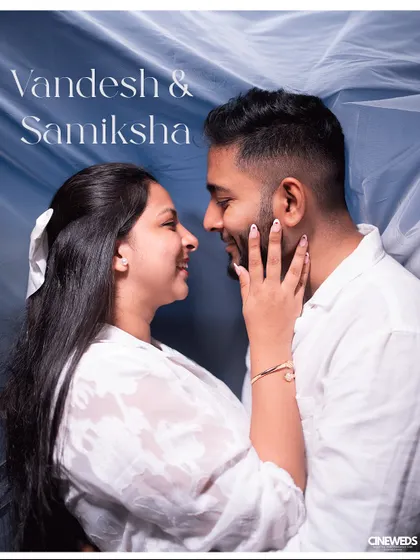 A sweet and intimate portrait from a pre-wedding or engagement shoot. The close-up shot focuses entirely on the couple's happy expressions and loving gaze, capturing a perfect moment of connection.
